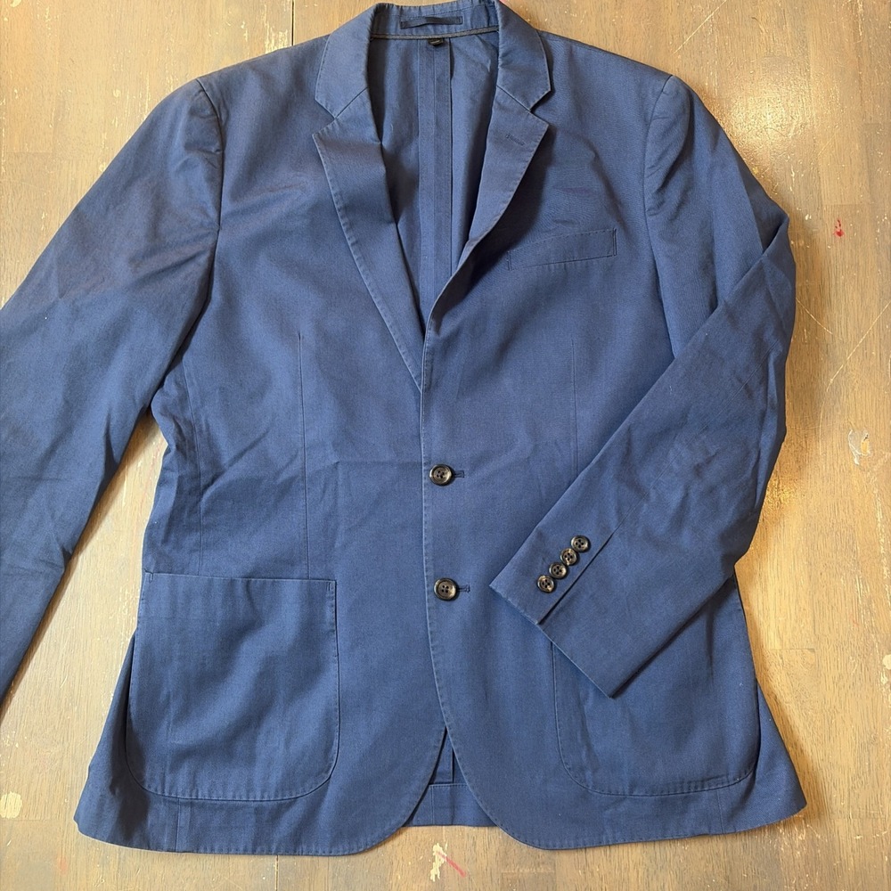 J Crew Ludlow Blazer 40 Short Mens Larusmiani Cotton Solid Blue Preppy